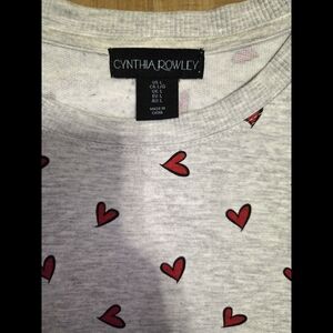 Cynthia Rowley Gray Sweatshirt with Red Heart Pattern